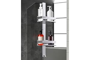 GOOPOOL Estanteria Ducha para Colgar, Acero Inoxidable Sus 304 Estante Ducha sin Taladro, Estantes Colgantes Baño para Colocar Gel de Ducha Champú，Inoxidable para Puerta de Cristal sin Marco (Plata)
