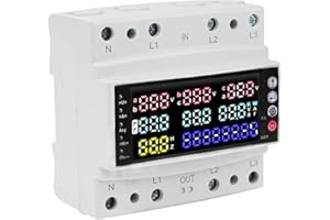 DewinLVD Compteur Électrique, Compteur Électrique Triphasé Rail DIN Protection Contre les Surtensions/Sous-tensions, Smart Meter avec Affichage LCD AC 230V 100A