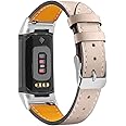 Gimuk Compatible with Fitbit Charge 6/Charge 5 Strap for Women Men, Genuine Leather Adjustable Sports Strap Replacement Wristband for Charge 6/Charge 5 Tracker Small Large