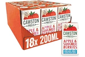 Cawston Press Fruit Water Kids Drink | Pressed Summer Berries Flavoured Water | 200ml x 18 Pack Berries & Apple Juice Cartons | School Approved – No Added Sugar – Vegan | Ideal for Kids Lunchbox