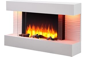 FLAMME Kingston Wall Mounted Fireplace up to 60" with 3 Flame Colours and 13 Mood Lighting Options (43" WHITE)