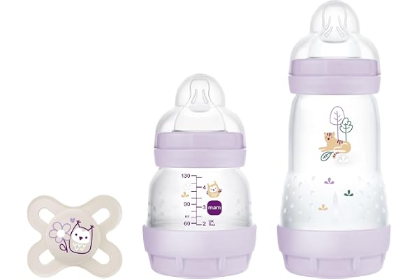 MAM, Set cadeau nouveau-né. Comprend: 2 biberons anti-colique (160 et 260 ml), 1 tétine Start, rose