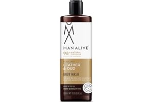MAN ALIVE Shower Gel for men, 500ml mens body wash & face wash contains a masculine scent, Vegan, SLS Free & sulfate free formula. ideal mens grooming gifts for men (Leather & Oud, Single)