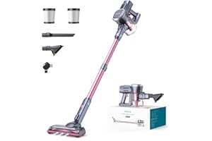 Lubluelu Aspirateur Balai sans Fil 25000pa, Aspirateur sans Fil 50min d'Autonomie Aspirateur avec Brosse Anti-Emmêlement et Batterie Amovible pour Sol Dur, Tapis et Poils d'animaux. Rosé