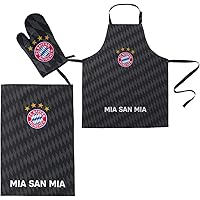 FC Bayern München Grill-Set 3tlg Schürze Handschuhe Geschenk mia san mia Grillen