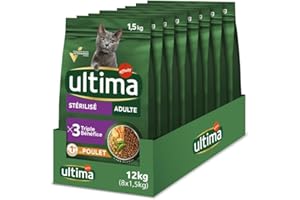 Ultima Trockenfutter für sterilisierte Katzen, Erwachsene, mit Huhn, 8 x 1,5 kg