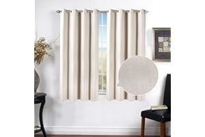 CHLOPHY Ivory Blackout Curtains Beige Cream for Bedroom 66×54IN Linen Faux Textured Lined Eyelet Short Light Taupe Nursery Boys Girls Children Living Room Darkening Insulated Thermal 2 Panels Window Curtain