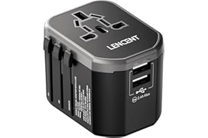 LENCENT Adaptateur de Voyage Universel avec 2 USB, Adapté à Anglaise/Americaine/Australie/Chine, Adaptateur International vers USA/UK/AUS, Prise Mondial pour Plus de 150 Pays, Type A/G/I/C