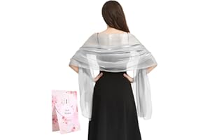Niwicee Women Silky Iridescent Scarf Wrap Stole Shawl Shimmery Metallic Silver Shawl Scarf for Bridal Bridesmaid Wedding Evening Party Formal Ball Scarves