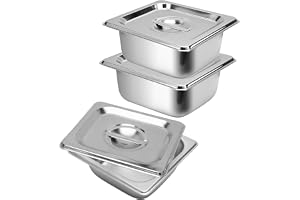 KQDRAVINE Set med 2 Gn 1/6 Gastronorm-behållare - 17,5 x 16,2 x 6,5 cm - I rostfritt stål med lock - Ingrediensbehållare i rostfritt stål - För restaurang, buffé, fest