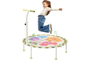 NUKDEY Trampolino per Bambini da Interno e Interni Ø101cm,Trampolino Elastico Fitness Pieghevole con Manico in Schiuma Regolabile in 3 Posizioni e Ventose Antiscivolo,Tappeto Elastico Bambini, Portata 80 kg
