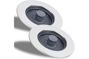 Hibbent 2 Sets Setaccio per lavello da cucina e tappo combo - Universale 3-in-1 Guscio in acciaio inossidabile con setaccio anti-intasamento, Facile installazione per buco del lavello da 70-86mm