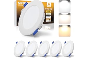 QINGMIAO LED Recessed Ceiling Lights, 6W Ultra Slim LED Downlights, Warm White 3000K Neutral White 4000K Cool White 6000K, IP44 Dimmable Spotlights for Bathroom Kitchen Living Room,White 6 Pack