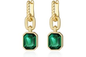 MESOVOR Gold Crystal Drop Earrings, 18K Gold Plated Hoop Earrings | Emerald Green Black Earrings Jewelry Gift for Mother Wife