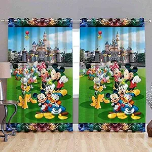 Preet Home Decor Polyester 3D Digital Printed Eyelet Door Window Curtains for Kids Room, Set of 2 (Mickey Mouse, 7 Feet)