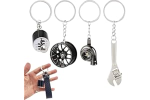 FEXPDL Car Keyring 4PCS Car Key Chain Set, Turbo Keyring Car Enthusiast Gifts for Him, Include Manual Gear Shifter, Wheel Rim, Spanner, Turbo Applicable to Car Keys Motorbike Pendants Wallets