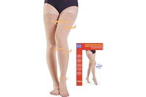 KUZIMUA 20-30 mmHg Medizinische Kompressionsstrümpfe Damen & Herren Klasse 2, Offene Zehe Lang Stützstrümpfe Thrombosestrümpfe mit Silikonband für Krampfadern Ödeme Flug