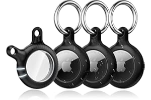 YOSH for Airtag Holder, Airtag Keyring [Twist Lock Design], Integrated Full Cover Anti-Scratch TPU Case 4 Packs, 30mm Metal Spring Keychain for Car Keys, Bags, for Apple Air Tags 2021, Black