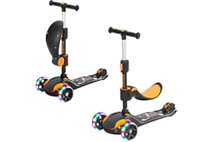 ‎BREMTOY BremToy Roller Kinder mit Abnehmbarer Sitz, Kinder Roller mit Stufenlos Einstellbar, Kinder Scooter mit PU Rädern, Faltbarer Kinderroller für Kinder von 1-12 Jahren