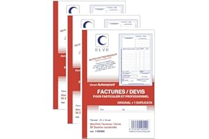 ELVE Lot de 3 Manifolds AUTO-ENTREPRENEUR Facture/Devis 21 x 14 cm Vertical 50 dupli
