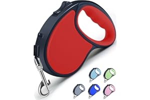 Retractable Dog Lead, ANCOOLE 5M/16FT Extendable Dog Lead 360°Tangle-Free Smooth&Durable Nylon Tape with Anti-Slip Handle, One-Handed Brake for Small Medium Dogs (Red)