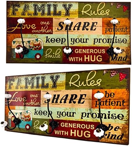Hansmeier coat rack coat hooks - 60 x 30 x 14 cm - coat rack colorful with slogans wall mount - vintage decoration - 3 metal ceramic hooks - Family