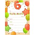 Kirsten McMillan 32 Orange Age 6 Birthday Party Invitations for Kids with Envelopes - Pack of 32 Balloon Party Invites for Girls & Boys - Designed and Printed in the UK