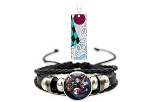 Zaky 22pcs D. Sl. Kimetsu no Yaiba Fashion Nouveauté Koyoharu Gotōge Collier Bracelet Autocollant Set Anime Bijoux Tanjiro Kamado Bracelet tressé