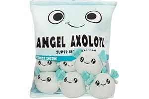 GDGZT Cute Snack Pillow Axolotl Plush Pillow, Pudding Pillow with Axolotl Salamander Doll, Removable Stuffed Animal Toys Cushion Christmas Creative Toy Gift for Girls Boys kids (6 Blue Axolotls)