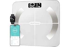 Balance Pèse Personne, Healthkeep Balance Connectée Bluetooth Impédancemètre Pese Personnes Haute Précision avec 13 Mesures Corporelles APP Pour Android & iOS, Capacité 180kg/400lb, 28x28cm