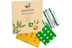 pandoo Bienenwachstücher Starter-Set aus Bio Baumwolle und Bienen-Wachs | plastikfrei, natürlich und nachhaltig | Alternative zu Frischhaltefolie, Alufolie und Frischhaltebox aus Plastik