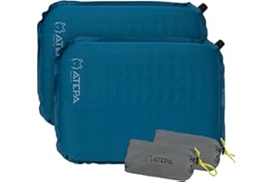 ATEPA Inflatable Seat Cushion, Self-Inflating Memory Foam Air Blow up Cushion to Sit on for Travel Airplane Stadium Camping Backpacking Boating Concert, 2 Pack Blue