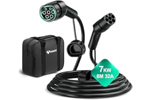 GONEO Type 2 Charging Cable, 7KW 32A 8M 1 Phase Mode 3 EV Charging Cable, Type 2 to Type 2 Fast Charging for Electric Vehicle Car Plug-in Hybrid for Model S/X/Y/3,i3,Kuga, Ionic, ZS, Kona