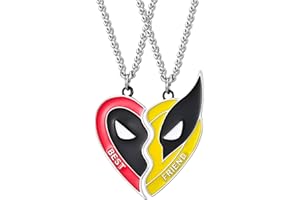 Hanaoops 2 Pcs Best Friend Friendship Necklace Classic Dead-Pool Wolverine Best Friends Red And Yellow Necklace Half Pendant Dog Tag Set Gifts for Men and Women Necklace