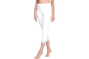 Merry Style Leggings Femme 3/4 Capri Legging Opaques en Viscose avec Dentelle MS10-290