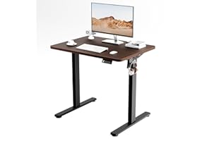 ERGOMAKER Electric Standing Desk Height Adjustable Desk 80x60cm (31.5"x23.6"), Sit Stand table with Splicing Top for Home Office (Black Frame + Black Walnut Desktop)