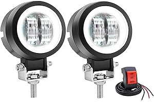 Biqing 20W Motorcycle Fog Lights White Angel Eyes,3" Round Motorcycle Auxiliary Lights LED Headlights Front Spotlight 12V 24V Motorbike Fog Driving Light Daytime Running Lights With Switch 22mm