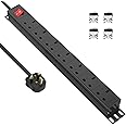 Extension Lead Surge Protection 7 Way Multi Plug Power Strip with Switches, Desk Power Strip 19 Inch Rack Mount Power Socket for Home Office Power Distribution Unit (PDU), Black 2500W/13A