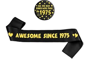 FUPOLARA 50th Birthday Decorations Sash for Men - Black and Gold Awesome Since 1975 Sash with Button Badge, Happy 50 Years Old Birthday Party Decoration for 50th Fabulous Men