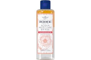 Acqua alle Rose, Acqua Micellare Bifase Illuminante per Pelli Spente o Opache, Deterge ed Energizza la pelle con Vitamina C di Rosa Canina, Efficace sul Trucco Waterproof, 200 ml