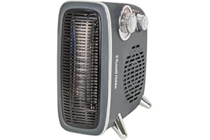Russell Hobbs 1800W/1.8KW Electric Heater, Retro Horizontal/Vertical Fan Heater in Grey with Adjustable Thermostat, 2 Heat Settings, 20m² Room Size, Dial Control, RHRETHFH1001G with 2 Year Guarantee