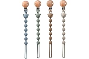 XVZZGNTH 4 Stück Schnullerkette Silikon mit Holzclip, Schnullerband für Mädchen & Junge, Cup Catcher Baby, Nuckelkette, Baby Zubehör, Schnullerhalter für Babyflaschen Kinderwagen Hochstühle
