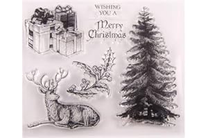 ARRIETTYCRAFT Merry Christmas Christmas Tree Decors Elk Deer Clear Stamps for Christmas Cards Making Decoration and Scrapbooking Rubber Stamps for Craft-A1591