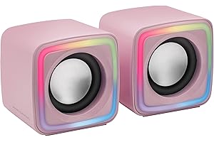 Mars Gaming MSCUBEP Pink, Compact RGB Gaming Speakers, 8W DSP Sound Processor, Volume Control