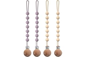 Attache Tetine en Silicone, BebeCalin lot de 4 Attaches Tétine pour Bébés Garçons et Filles, Pacifier Clip Chain, Garde la Tétine Propre, Douce et Flexible (2 Violet & Blanc Laiteux)