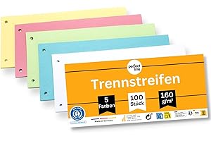 ‎PERFECT LINE perfect line - 100 Trennstreifen für Ordner A4, Trennblätter aus Recycling-Karton, Made in Germany, 5 Farben, gelocht, Blauer Engel zertifiziert