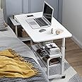 VVANY Bedside Table Mobile End Table Snack Side Table Overbed Table Height Adjustable Bedside Table Laptop Rolling Cart C Shaped TV Tray with Storage Shelves (SC11-Warm White)
