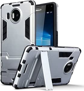 TERRAPIN, Compatible with Microsoft Lumia 950 XL Case, Full Body Shock Resistant Armour Cover with Kickstand - Silver