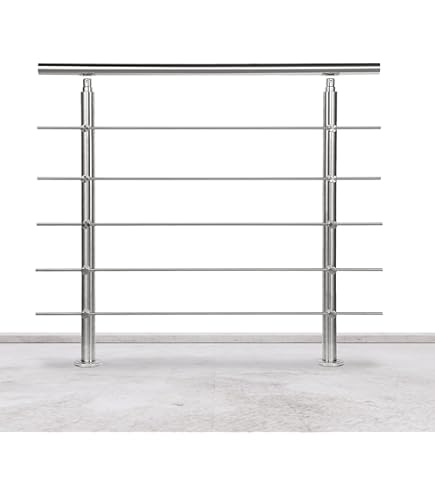 NAIZY Stainless Steel Stair Handrail with 2 Poles for Balcony, Stairs, Indoor and Outdoor, 150 cm, 3 Crossbars