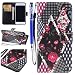 Produktbild EUWLY Lederhülle für [iPhone 8 Plus/iPhone 7 Plus], Diamant Bling Strass Hülle Luxus Bling Bunte Ledertasche für iPhone 8 Plus/iPhone 7 Plus, Glänzend Shiny Glanz Sparkle Schön Retro Muster Brieftasche Hülle Flip Cover Ledertasche Weich Handytasche Bookstyle Handyhülle Magnetverschluss Standfunktion und Karte Halter Klapphülle Handyhülle für iPhone 8 Plus/iPhone 7 Plus + Blau Eingabestift-Rot Rose Blumen